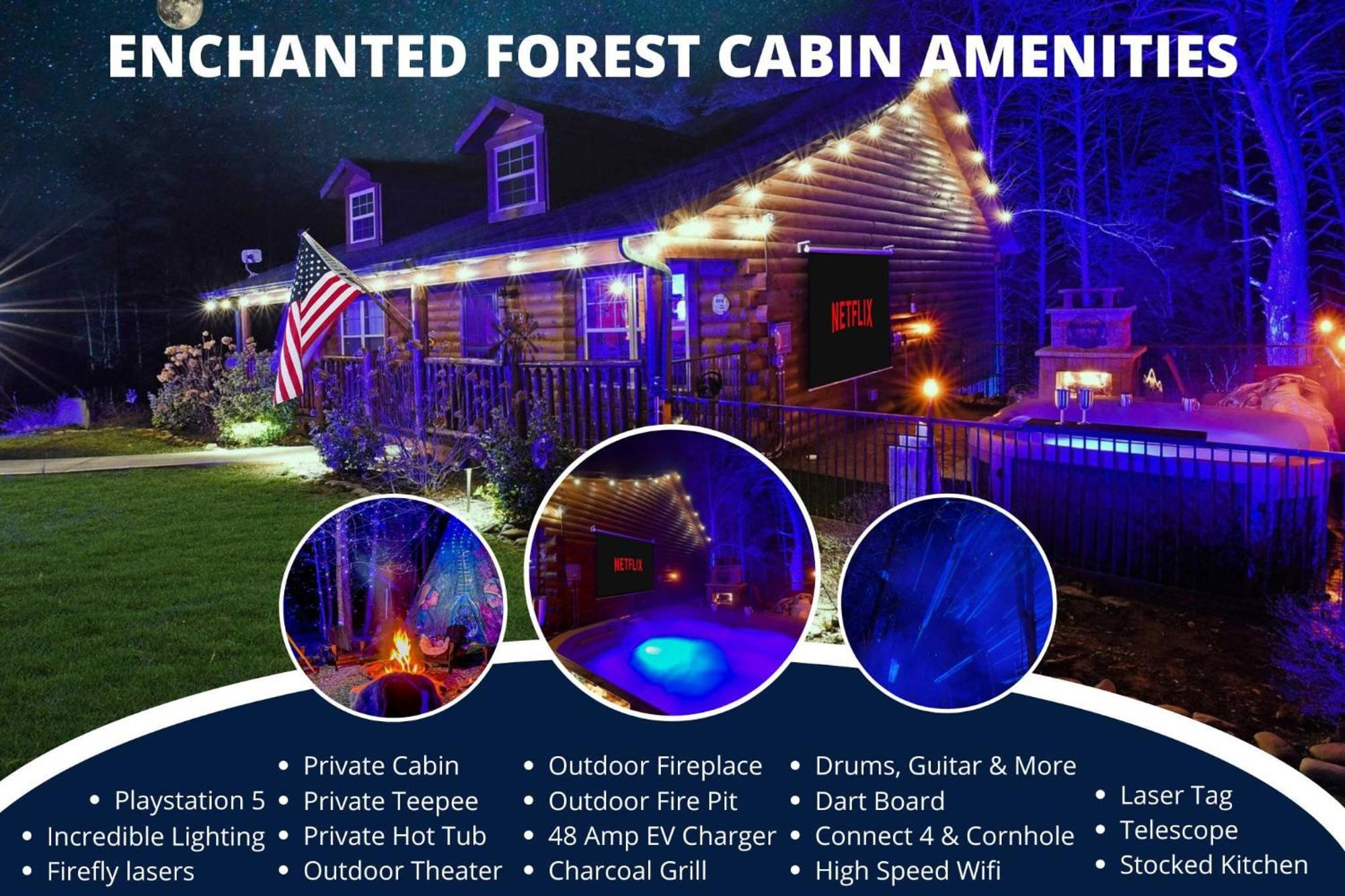 Enchanted Forest Cabin And Teepee! Lights & Laser Show! Private Hot Tub! Unique Stay! Сев'єрвілл Екстер'єр фото